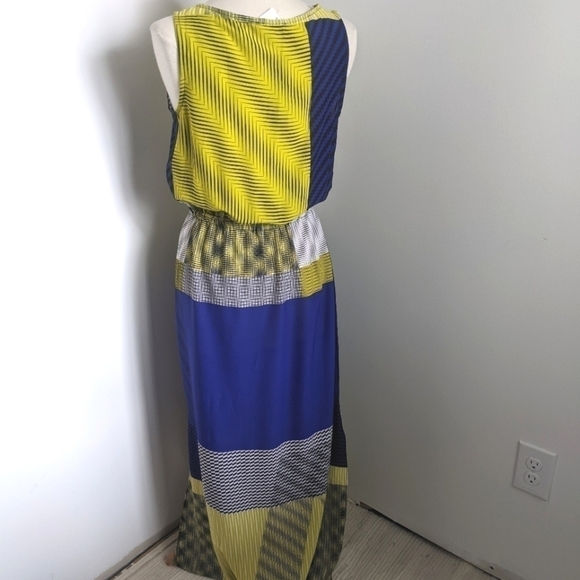 JOAN Vaas Geometric Sleeveless Maxi Dress Navy Yellow M - Picture 8 of 16